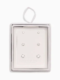 Echt zilver - 3 Paar oorknopjes met kristal