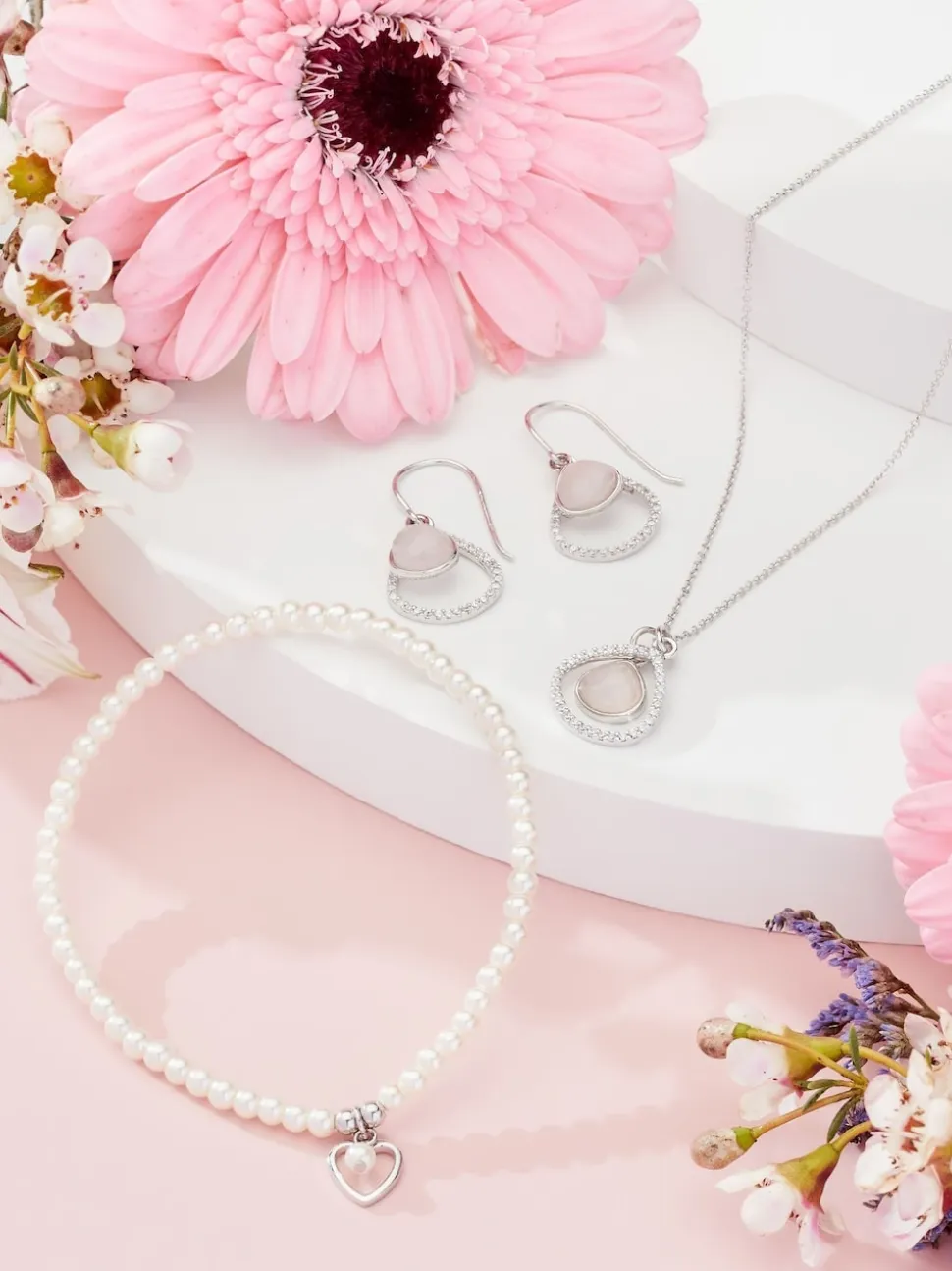 Echt zilver - Armband met kralen, pareleffect en hartjesbedel