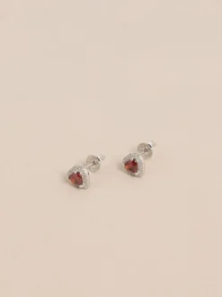 Echt zilver - Birthstone Heart Stud Earrings