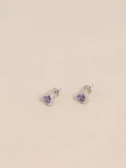 Echt zilver - Birthstone Heart Stud Earrings