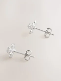 Echt zilver - Glinsterende oorknopjes met bloem