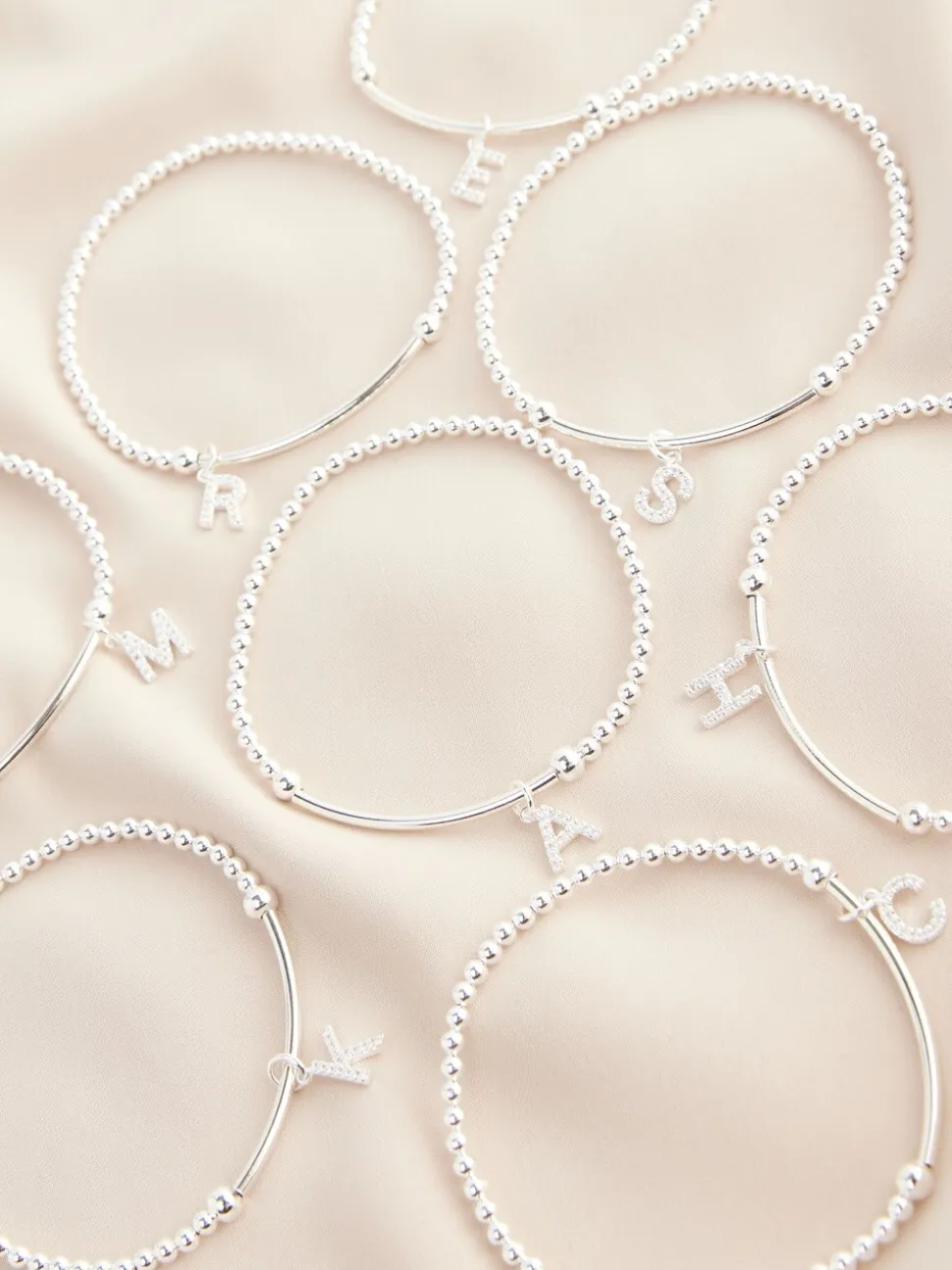 Echt zilver - Initial Cubic Zirconia Beaded Stretch Bracelet