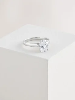 Echt zilver - Ovale solitairering