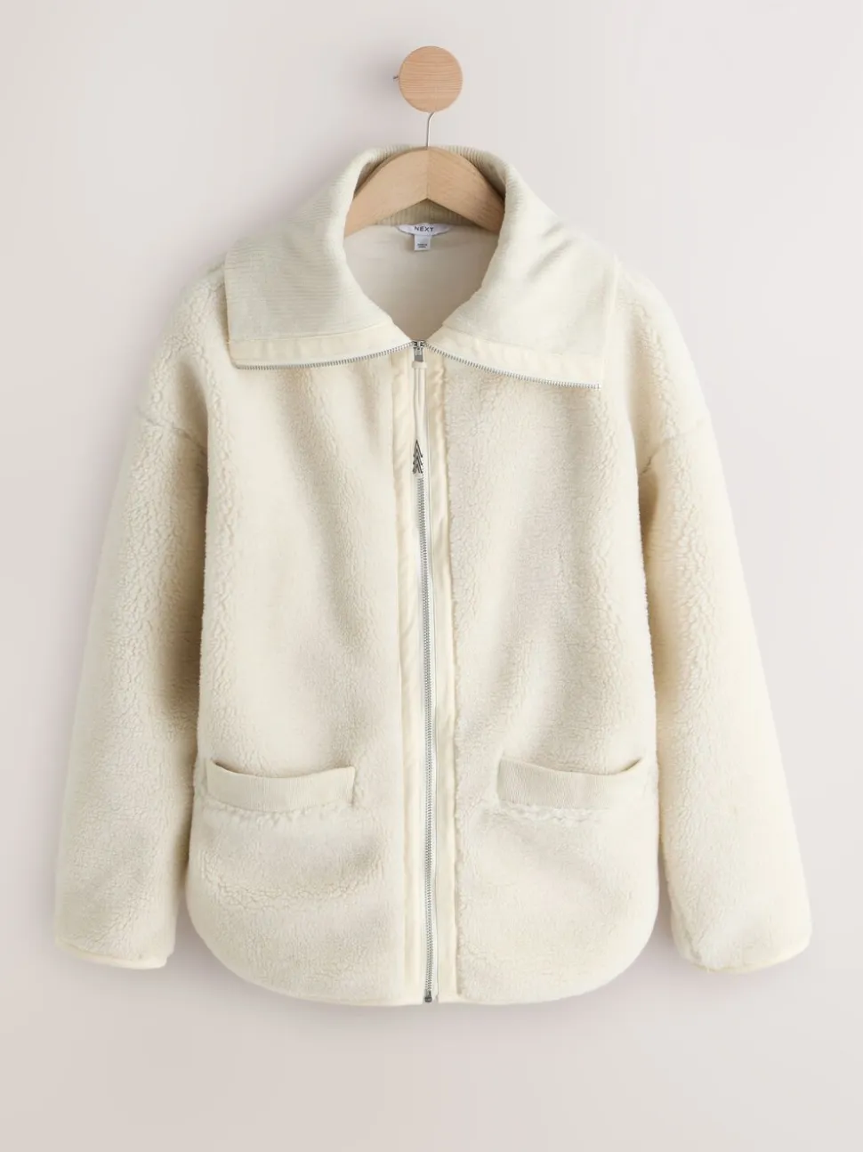 Ecru - Borg Zip Through Fleece With Rib Collar