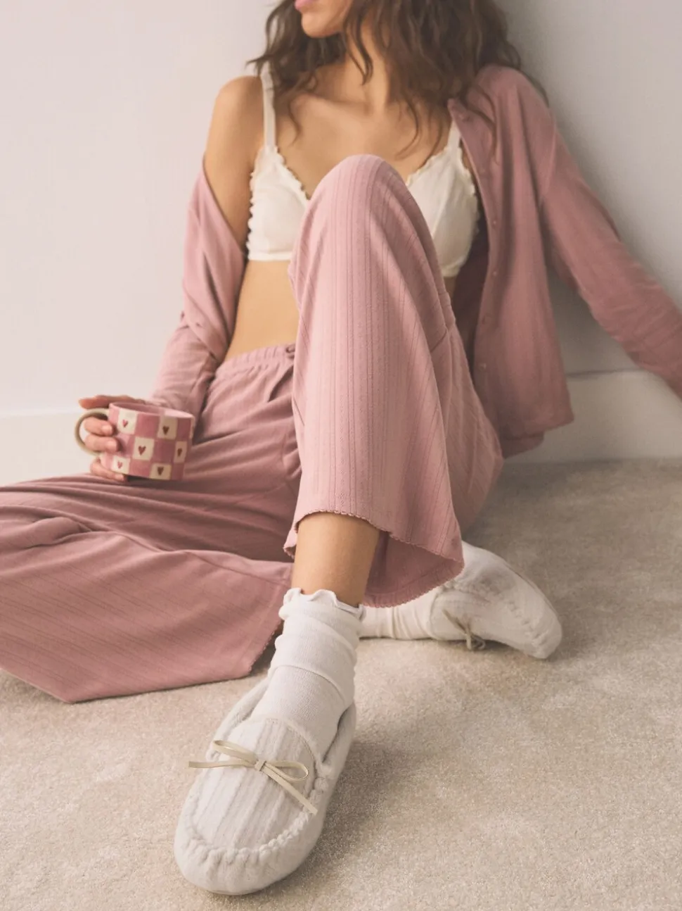 Ecru - Cable Knit Moccasin Slippers