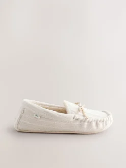 Ecru - Cable Knit Moccasin Slippers
