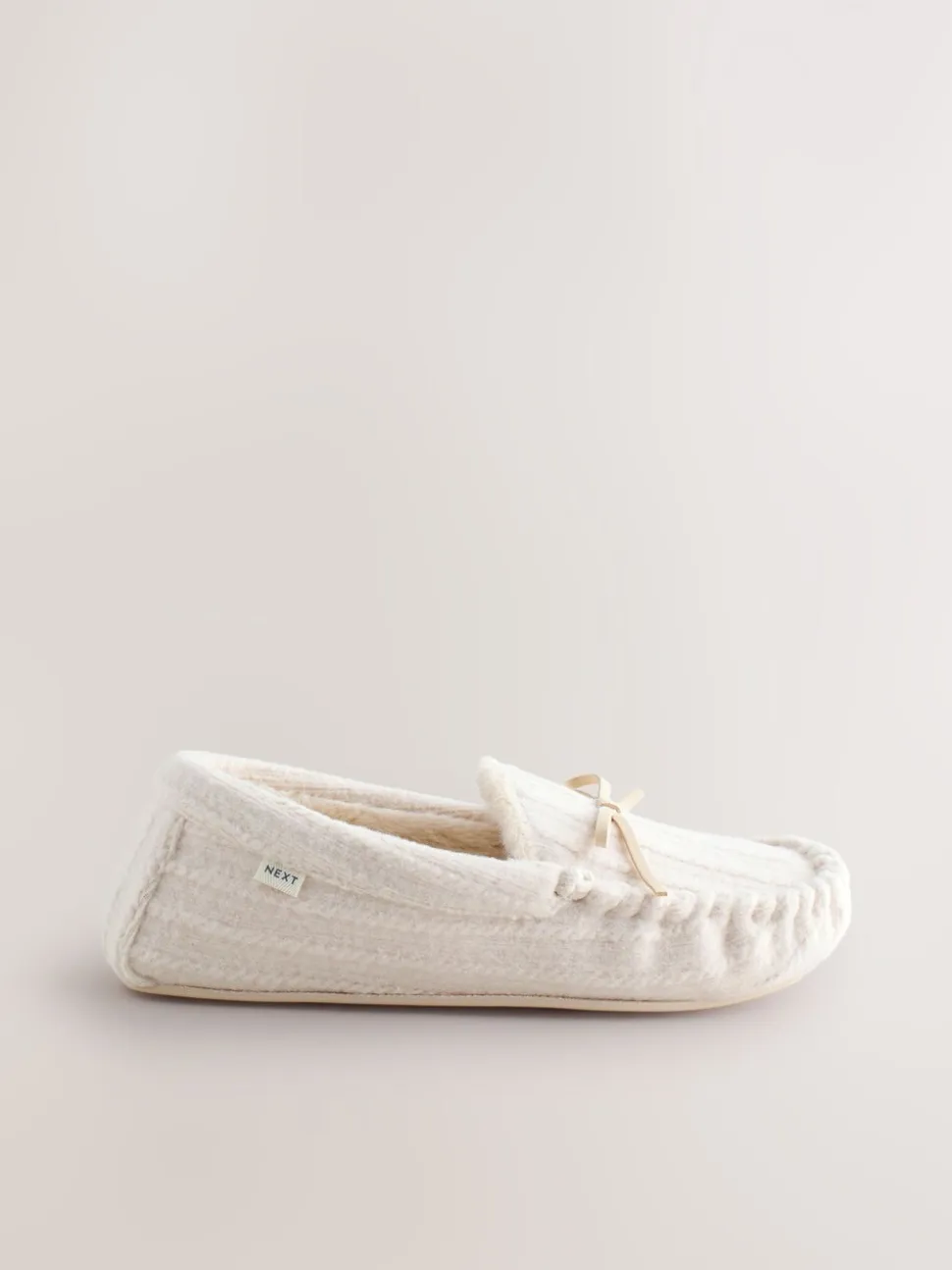 Ecru - Cable Knit Moccasin Slippers