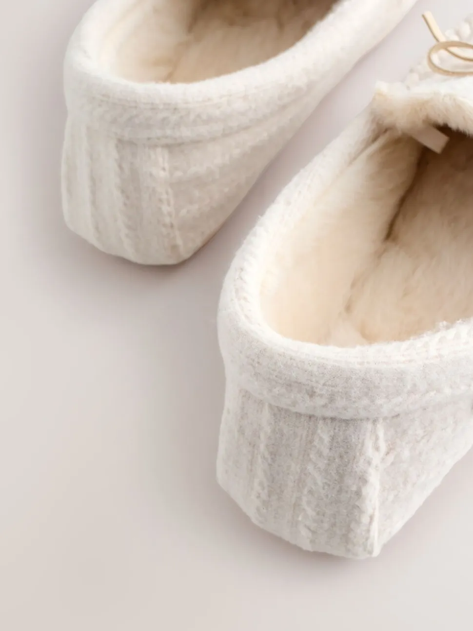 Ecru - Cable Knit Moccasin Slippers