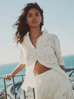 Ecru - Crochet Short Sleeve Shirt
