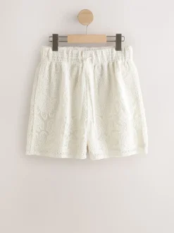 Ecru - Crochet Tie Waist Shorts