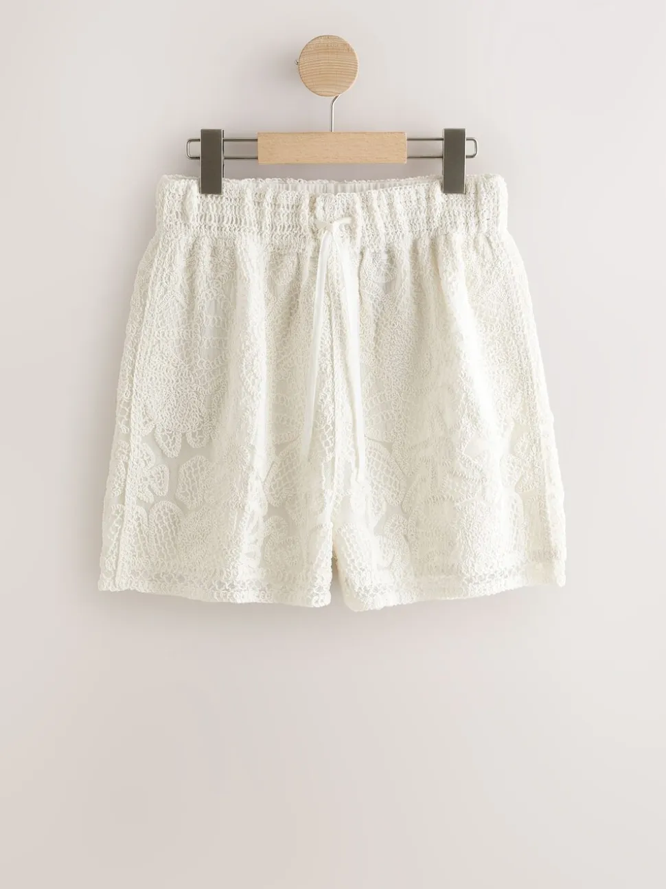 Ecru - Crochet Tie Waist Shorts