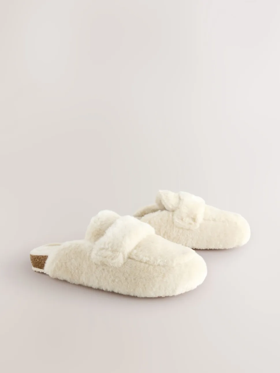 Ecru - Faux Fur Heart Footbed Slippers