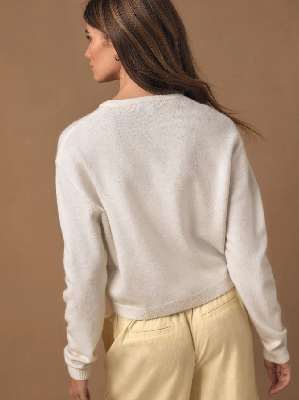Ecru - Gebreid vest met ronde hals