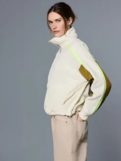Ecru - Half Zip Fleece with Colourblock Panels