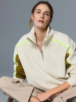 Ecru - Half Zip Fleece with Colourblock Panels