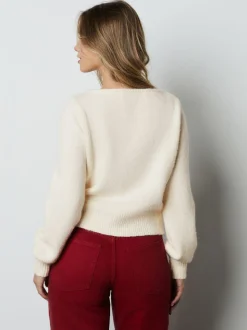 Ecru - Heart Button Cardigan With Wool