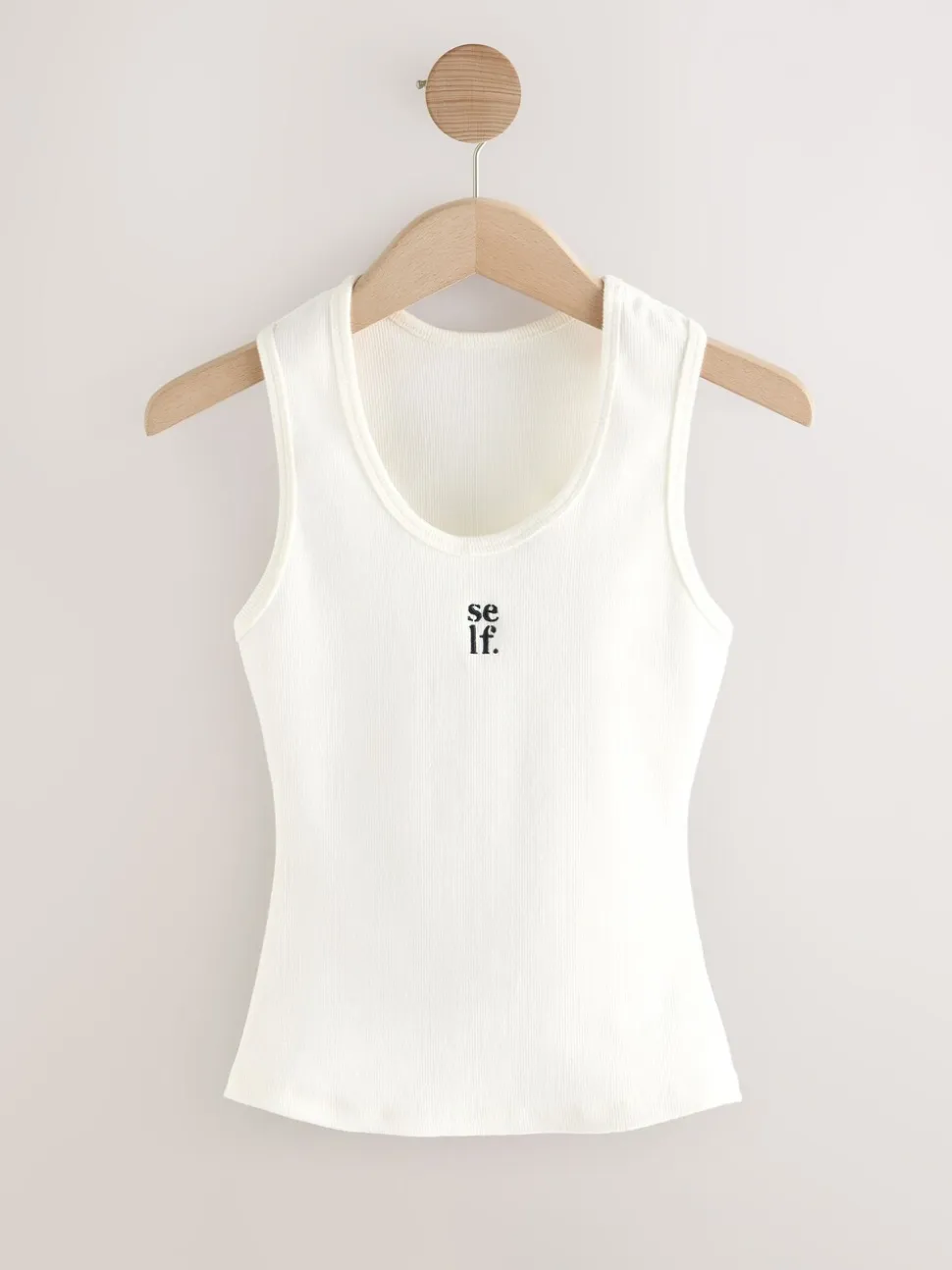 Ecru - Katoenen ribvest met ronde hals