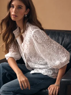 Ecru - Lace Half Sleeve Blouse