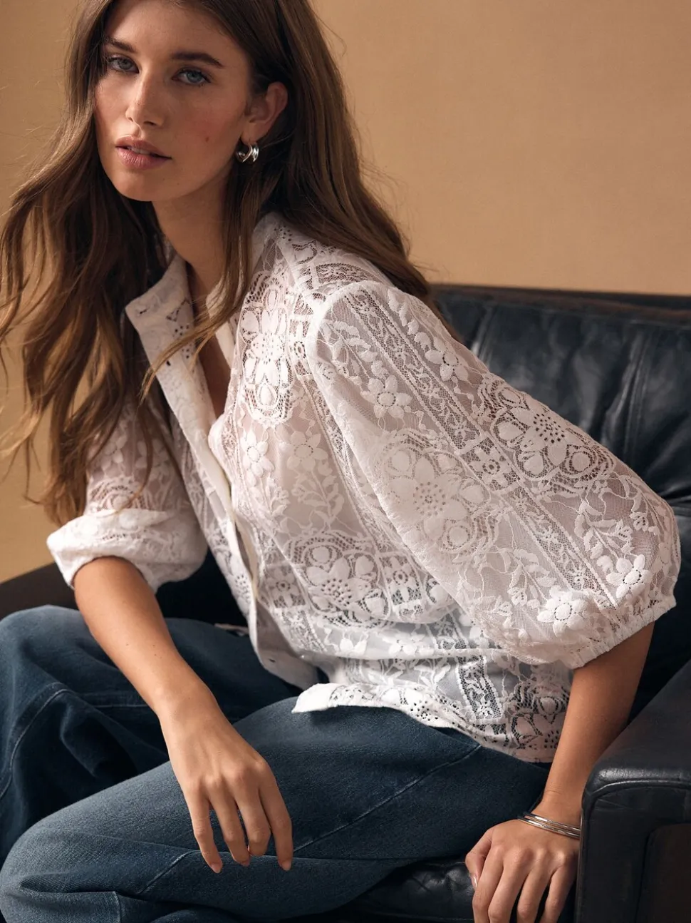 Ecru - Lace Half Sleeve Blouse