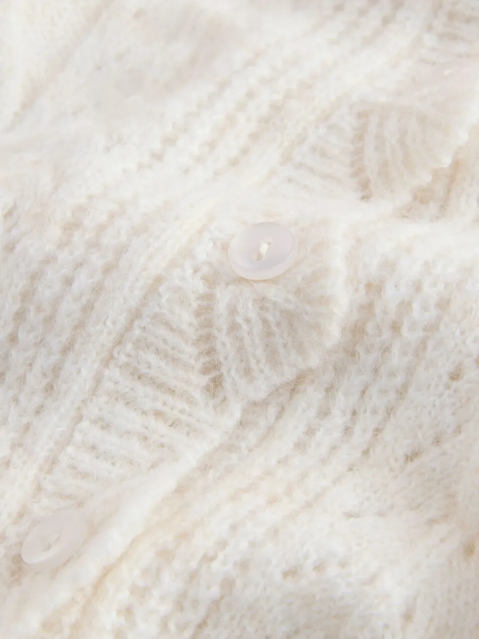 Ecru - Laura Ashley Pointelle Button Through Scallop Cardigan With A Touch Of Wool