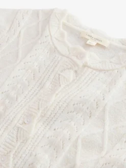Ecru - Laura Ashley Pointelle Button Through Scallop Cardigan With A Touch Of Wool