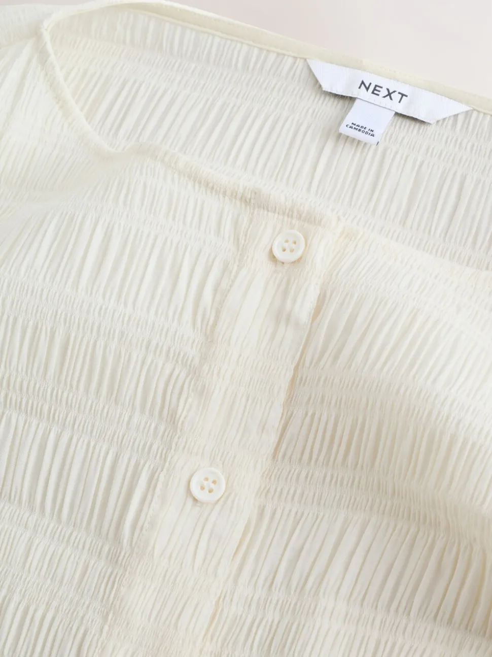 Ecru - Long Sleeve Boatneck Textured Button-Front Blouse