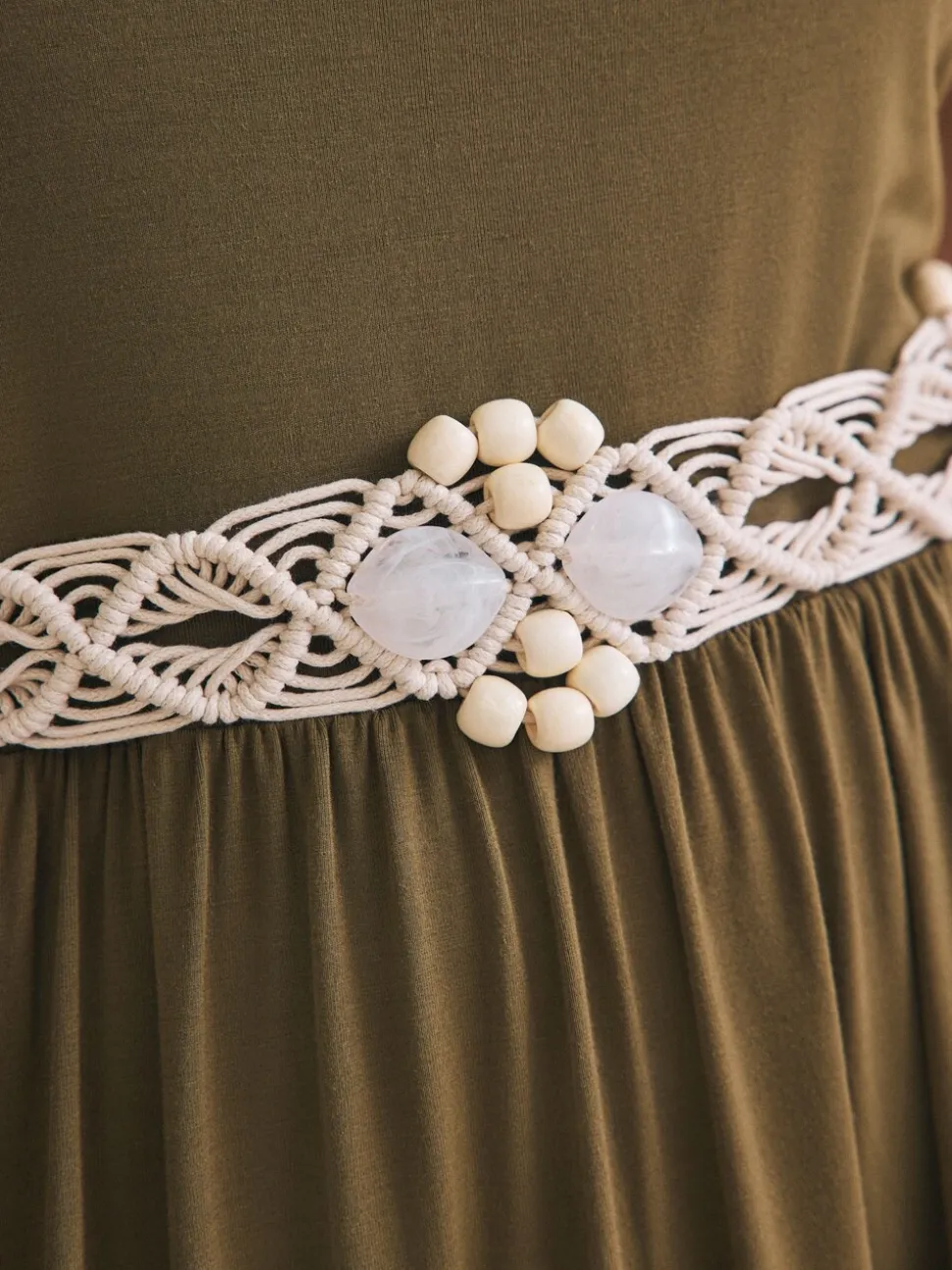 Ecru - Macramé riem met kralen