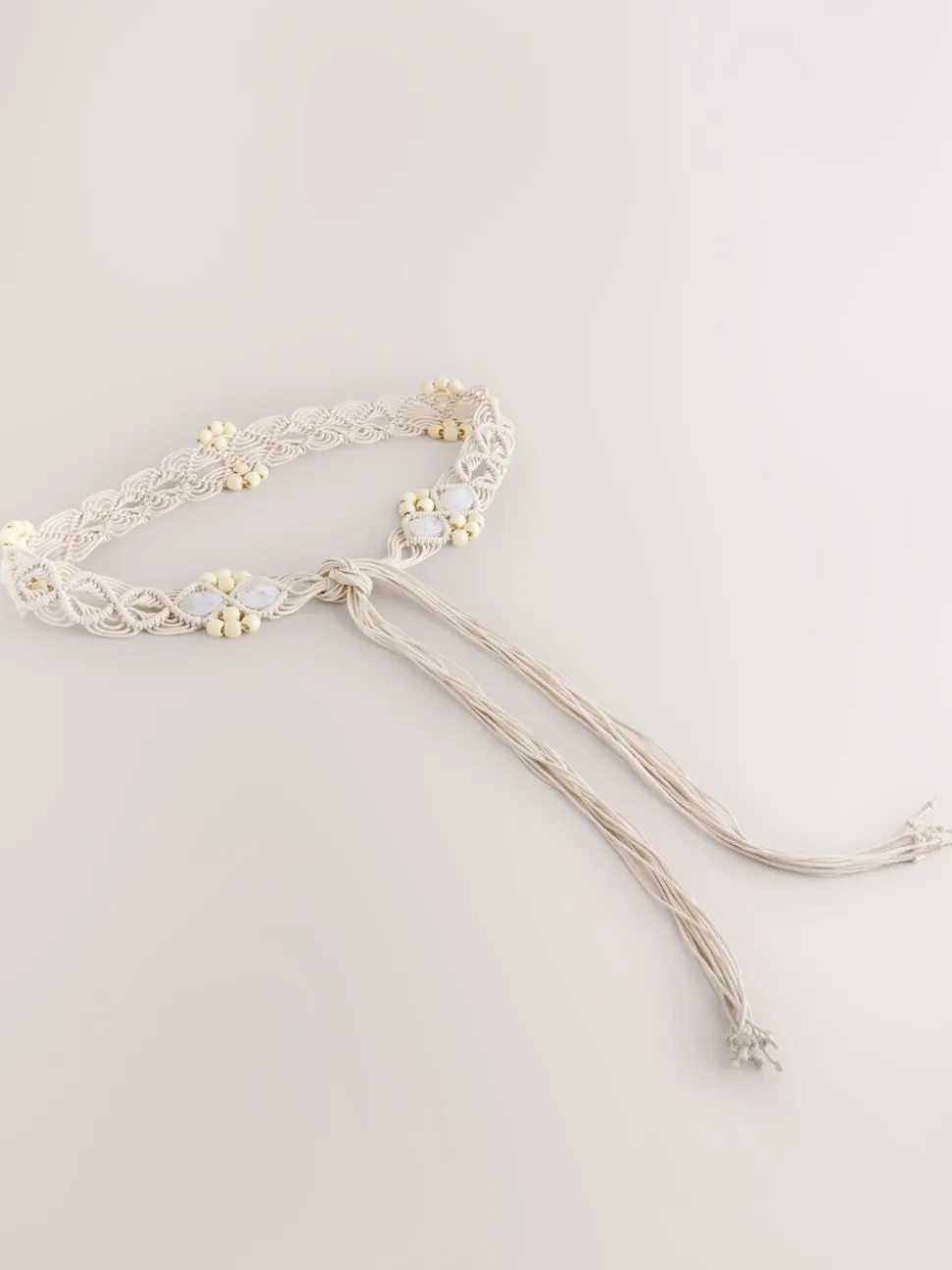 Ecru - Macramé riem met kralen