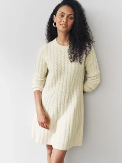 Ecru - Mini-trui-jurk met kabelpatroon