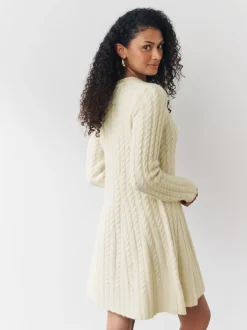 Ecru - Mini-trui-jurk met kabelpatroon