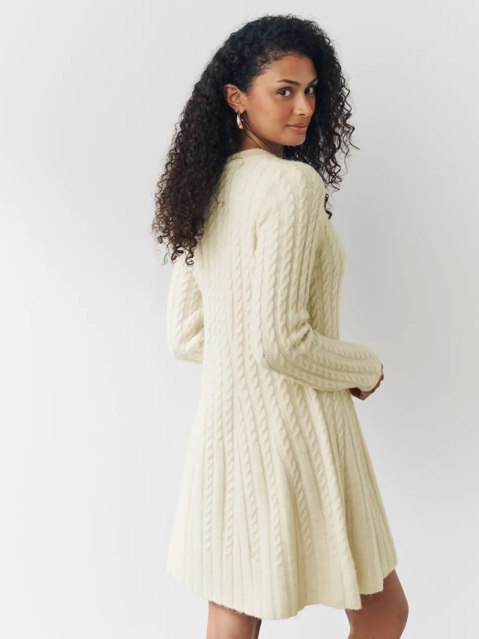 Ecru - Mini-trui-jurk met kabelpatroon
