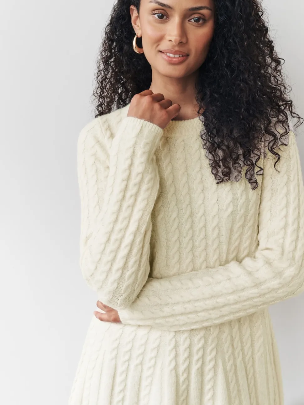 Ecru - Mini-trui-jurk met kabelpatroon
