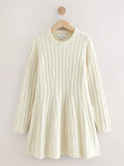 Ecru - Mini-trui-jurk met kabelpatroon