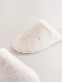 Ecru - Pantoffels met imitatiebont