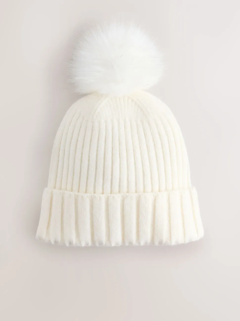 Ecru - Rib Knit Pom Hat