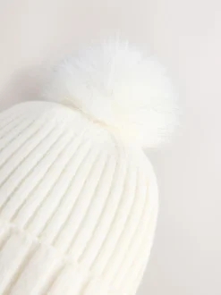 Ecru - Rib Knit Pom Hat