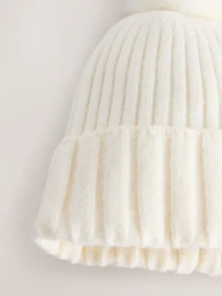 Ecru - Rib Knit Pom Hat