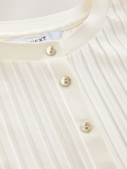 Ecru - Ribbed Button Through Sleeveless Top