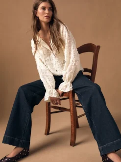 Ecru - Tufty Jacquard Long Sleeve Blouse