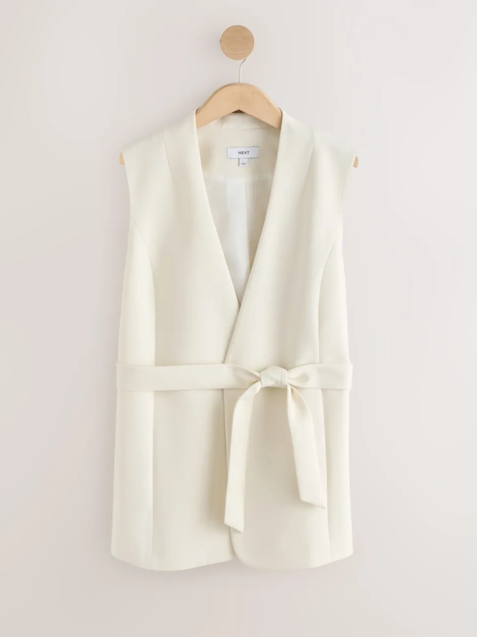 Ecru - V-Neck Sleeveless Tie Belt Top