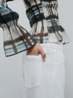 Ecru - Wide Leg Barrel Denim Jeans