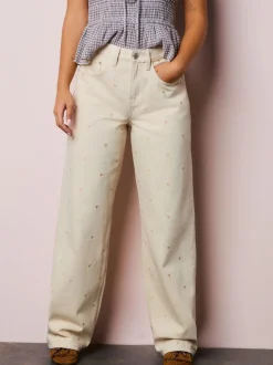 Ecru geborduurd hart - Jeans met wijde pijpen