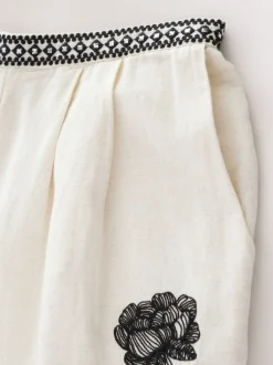 Ecru gemêleerd - Geborduurde strandshorts