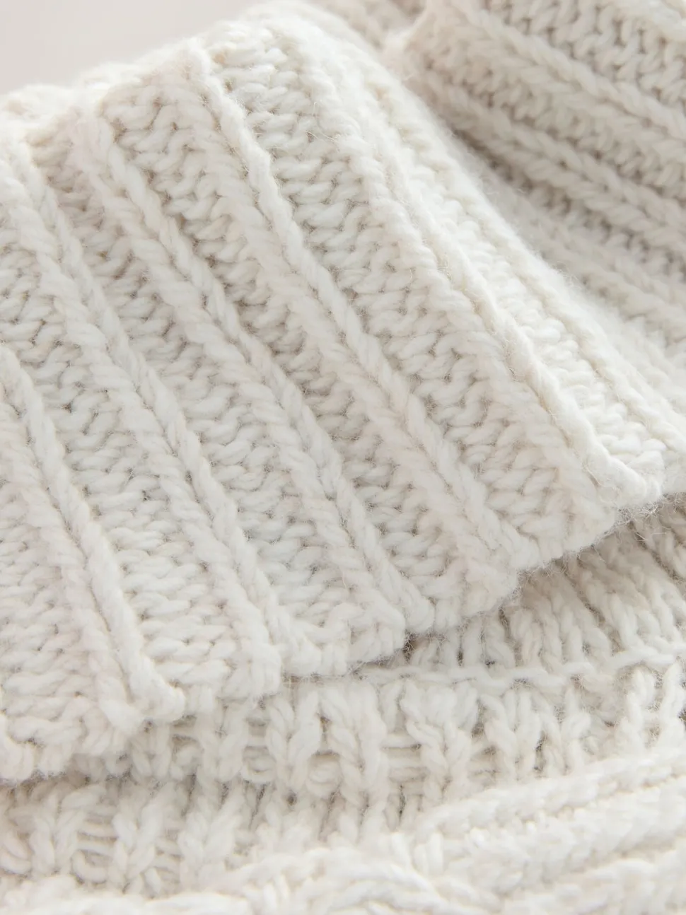 Ecru wit - Roll Neck Cable Longline Jumper with Wool