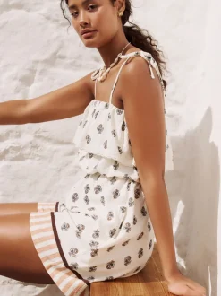 Ecru/bruin - Textured Jersey Frill Bandeau Speelpakje