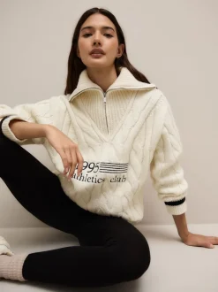 Ecru-crème - Cable Zip Neck 1995 Graphic Jumper