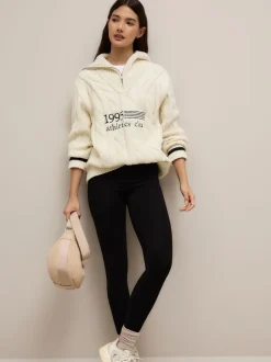 Ecru-crème - Cable Zip Neck 1995 Graphic Jumper