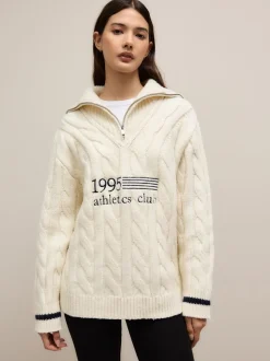 Ecru-crème - Cable Zip Neck 1995 Graphic Jumper