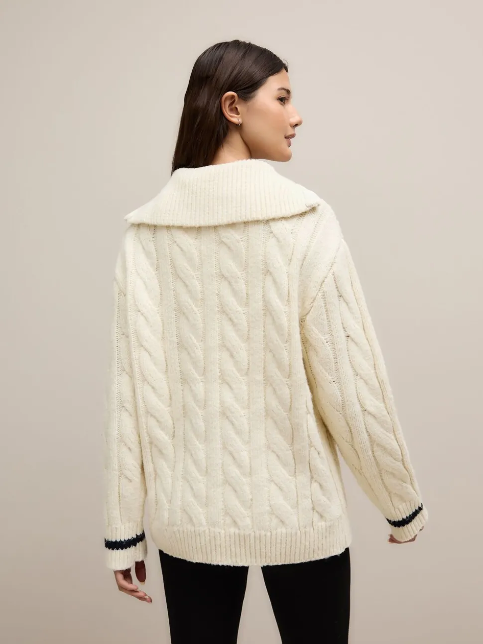 Ecru-crème - Cable Zip Neck 1995 Graphic Jumper
