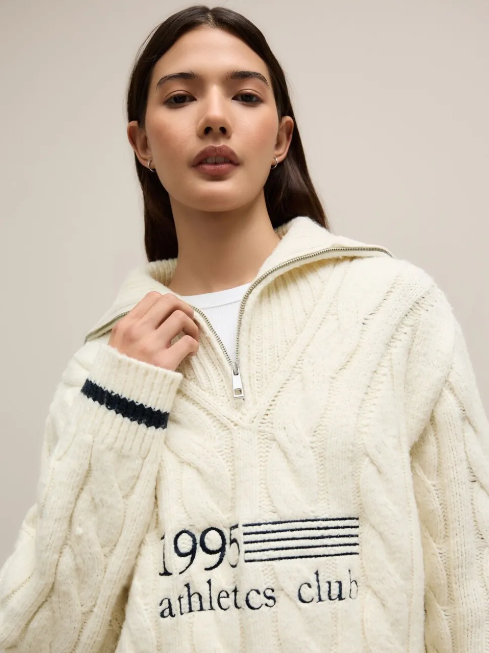 Ecru-crème - Cable Zip Neck 1995 Graphic Jumper